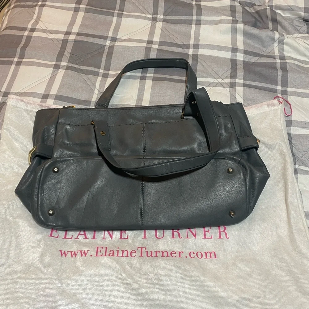 Elaine Turner Gray Leather with Gold Hardware Satchel - Picture 2 of 8